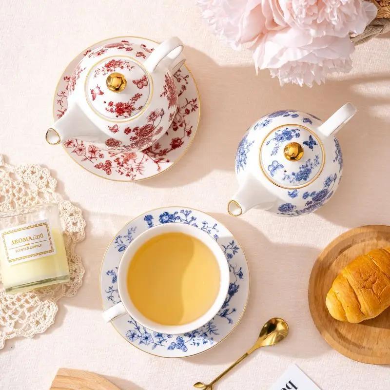 Flowering New Bone China Flower Teapot Set,Retro British Mother Child Flower Pot Souvenir Gift,High-end Luxury Wedding Gift