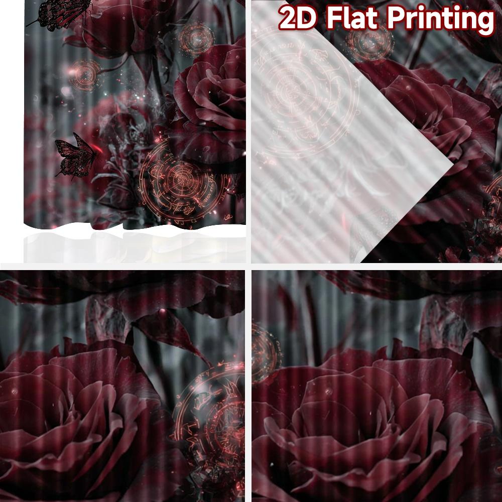 2D flat printing 2pcs Curtain Curtains Valentine's Red Roses Butterflies Digital Printed Polyester Drapes Festive Wall Decor