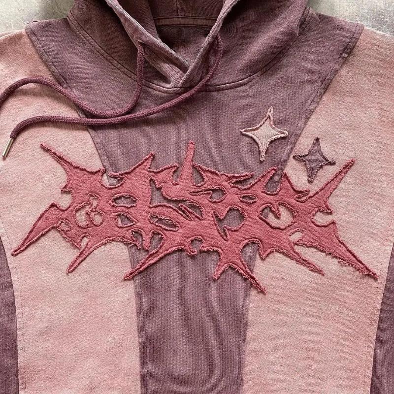 Sweat à capuche ample pour hommes et femmes, tendance collage de broderie Y2K européenne et américaine