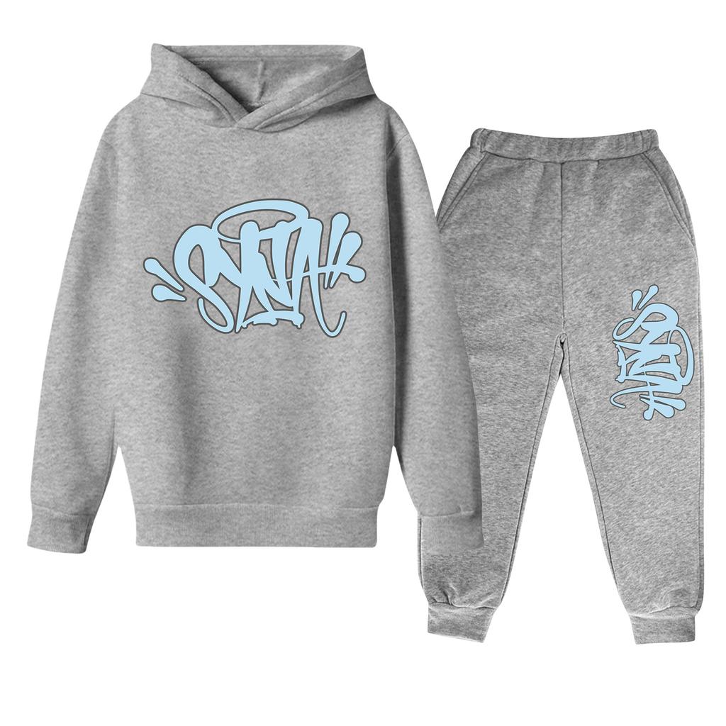 Kinder Langarm Lockerer Pullover Buchstaben-Print Kordelzug Kapuzen-Sweatshirt Set