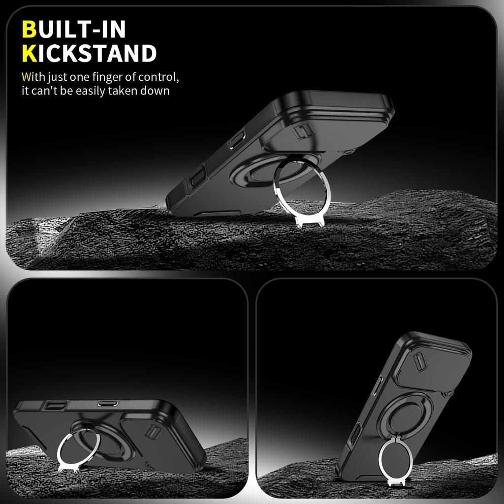 Magnetic Ring Stand Slide Camera Case For iPhone 17 Air 16 15 14 13 12 11 Pro Max Plus 16E For Magsafe Shockproof Rugged Cover