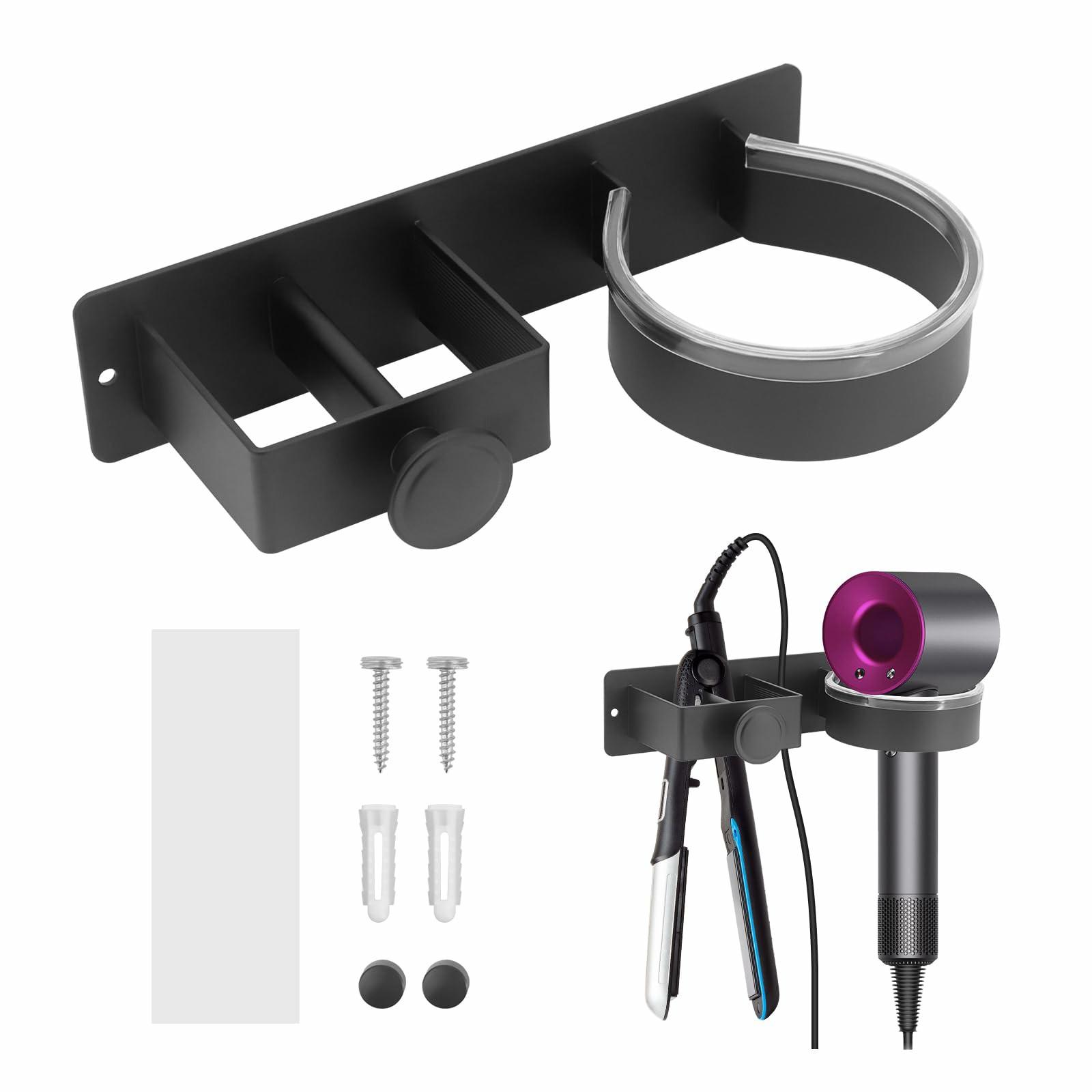 

Hair Dryer Holder Wall Mount No Drill Bathroom Organizer for Hairdryer/Straightener/Curling Iron Storage Rack A