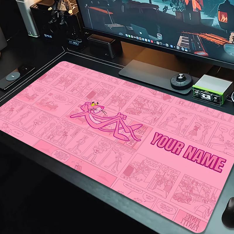 Custom Name Pink Panther Mouse Pad Large Gaming Table Cushion Nonslip Laptop Tablet Big Mousepad Xxl Mat Mini Pc Playmat With Lock Edge