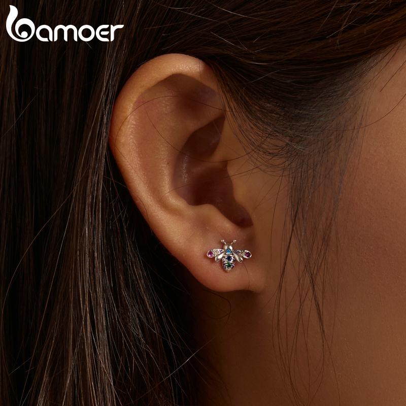 Cercei cu albine cu zirconiu, argint 925 BAMOER, bijuterii fine