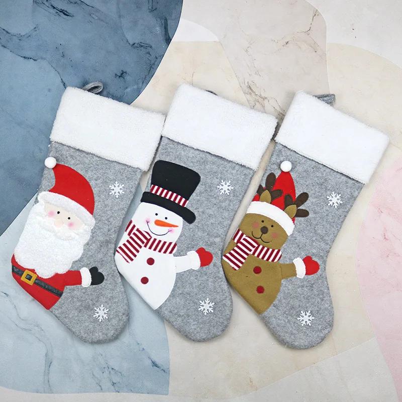 1Pcs Christmas Stockings Socks New Year Santa Claus Candy Gift Bag Christmas Tree Decor Festival Party Supplies