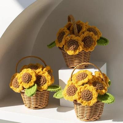 Häkeln Sonnenblume Niedlich Fertig Gewebte Blumen Topfpflanze Handgestrickte Sonnenblumen Tisch Heimdeko Hochzeitsornament Geschenk für Freunde