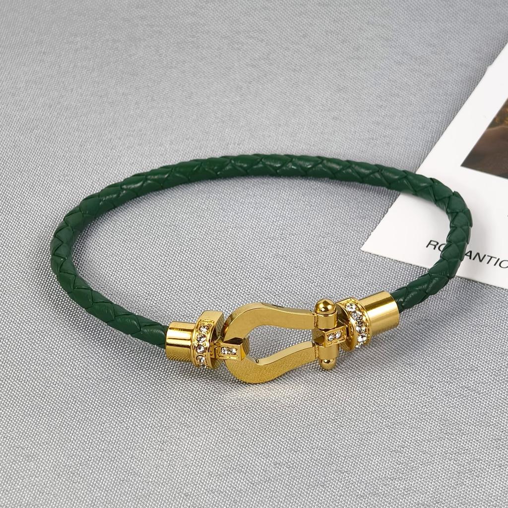 2026 Red Rope U-shaped Fred Micro-inlaid Half-brick Leather Rope Horse Buckle Hoof Non-fading Bracelet