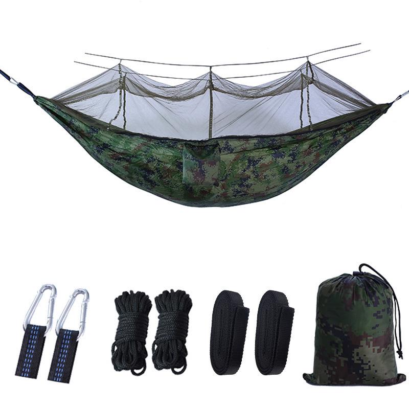 Portable Ripstop Camping Hammock with Mosquito Net - Quick-Open, Anti-Fall Design for Singles & Doubles