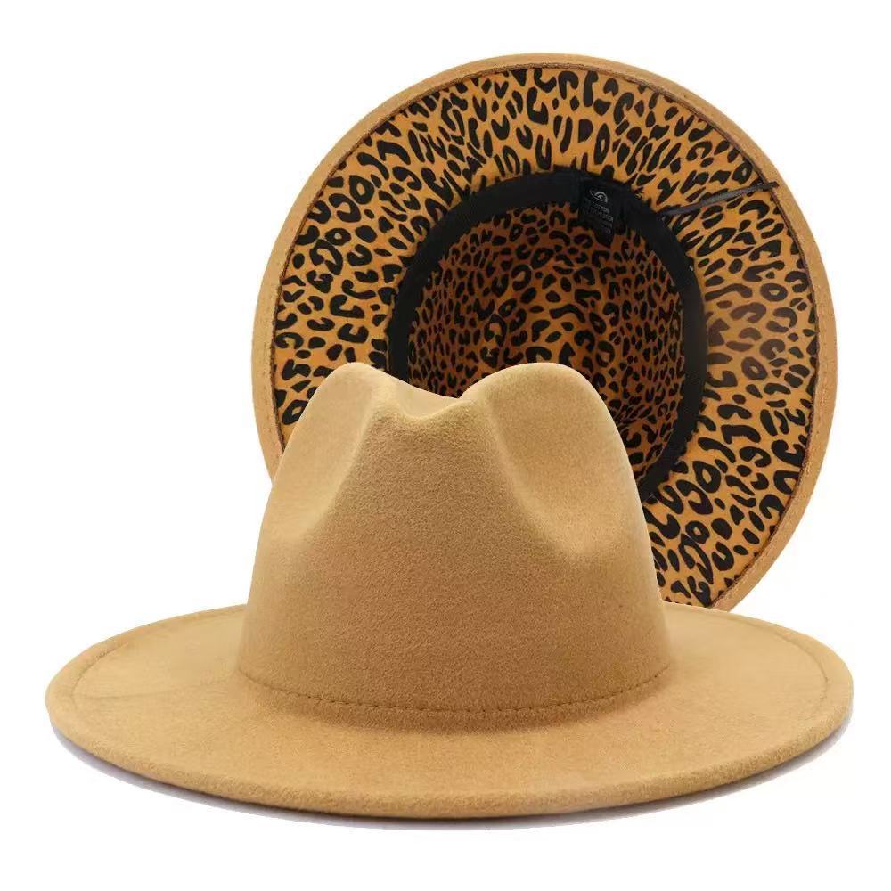 Popular European and American fashion simple leopard print color matching jazz hat men's and women's elegant versatile wide-brimmed top hat