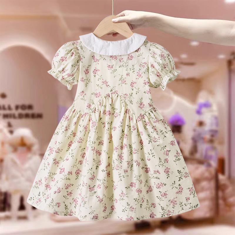 Girls Summer Floral Short Sleeve Dress Stylish Casual Kids Sundress For Children