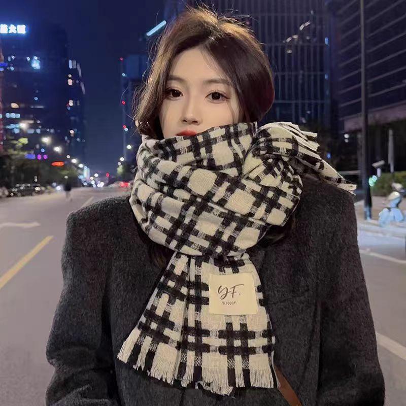 tic-tac-toe Korean autumn and winter scarf women's long imitation cashmere shawl high sense versatile Internet celebrity student couple scarf