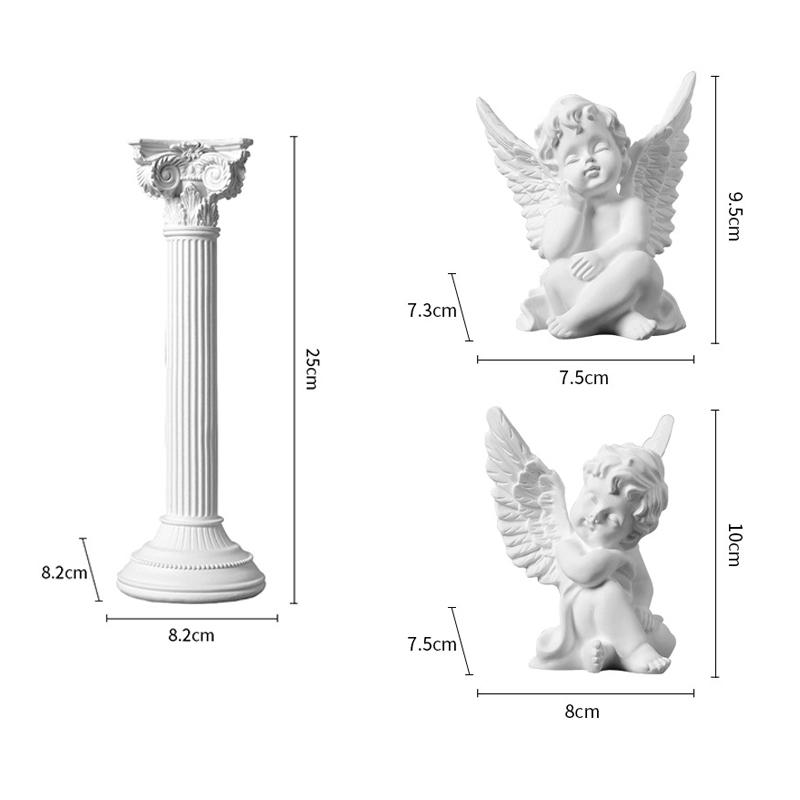 Harz Engel Figuren mit Römischer Säule Putten Statue Flügel Schlafender Denkender Engel für Heim Zimmer Schreibtisch Büro Dekoration