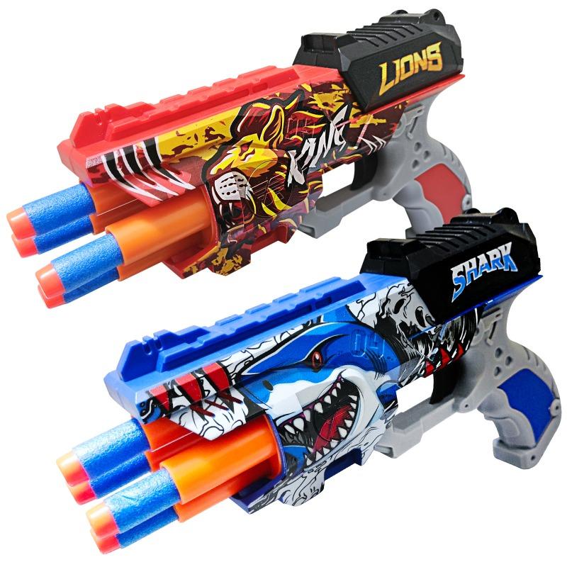 4-S Shark Graffiti Toy Blaster Set with Target EVA Soft Foam Darts Wrist Strap Interactive Shooting Game for Kids Boys Gift