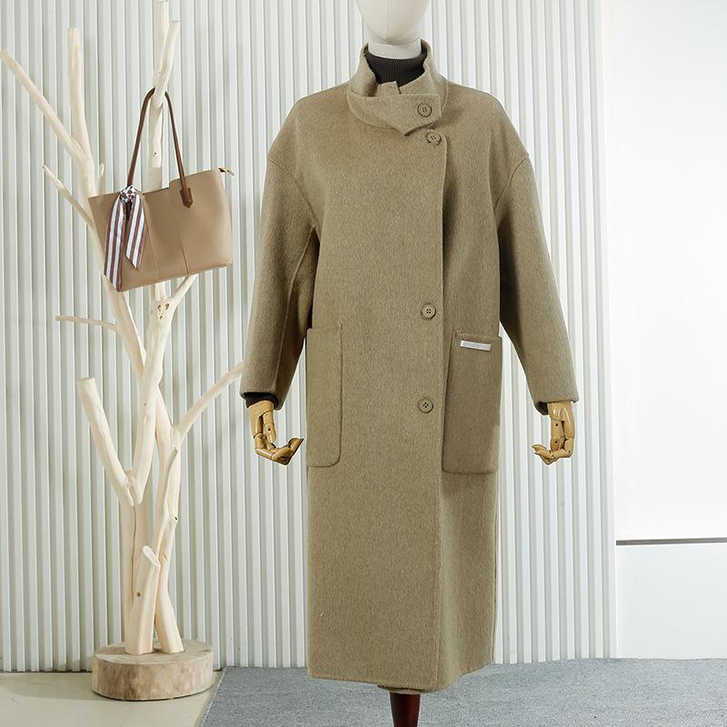 New long stand-up collar wool double-sided woolen coat temperament loose wool coat women