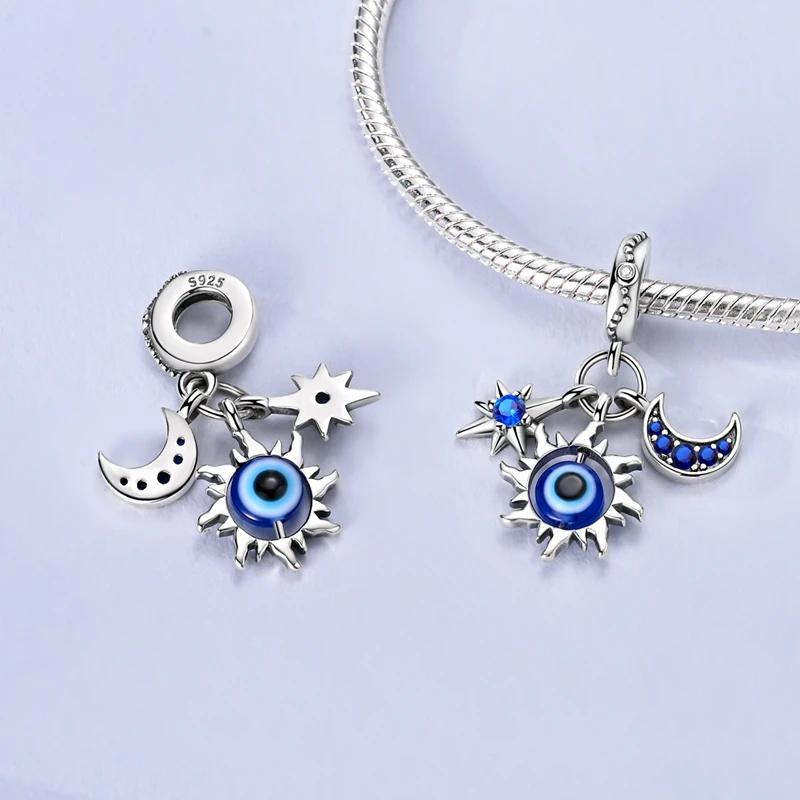 Blue Earth Series Copper Sparkling Star Heart Beads Charms Pendent Fits Original Bracelet Gift For Women