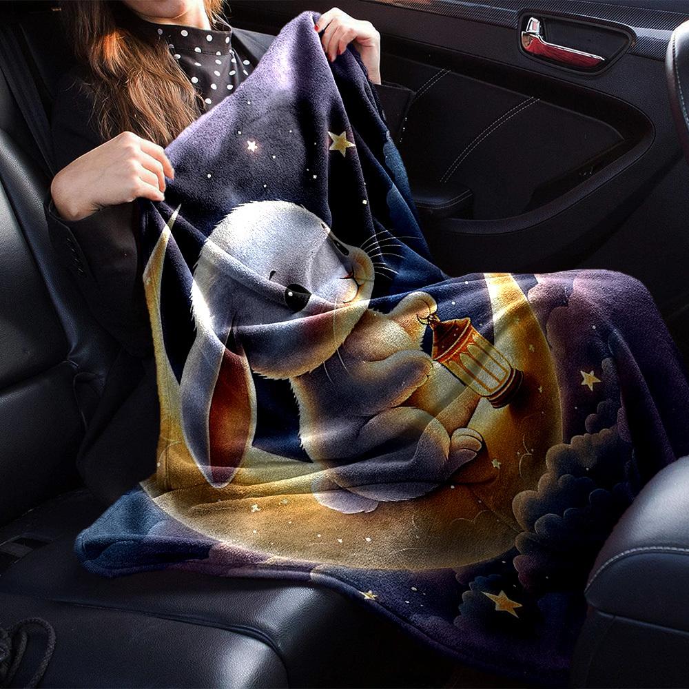 1pc rabbit moon blanket Lightweight Flannel Throw for Sofa Bed Travel Camping Livingroom Office Couch Chair