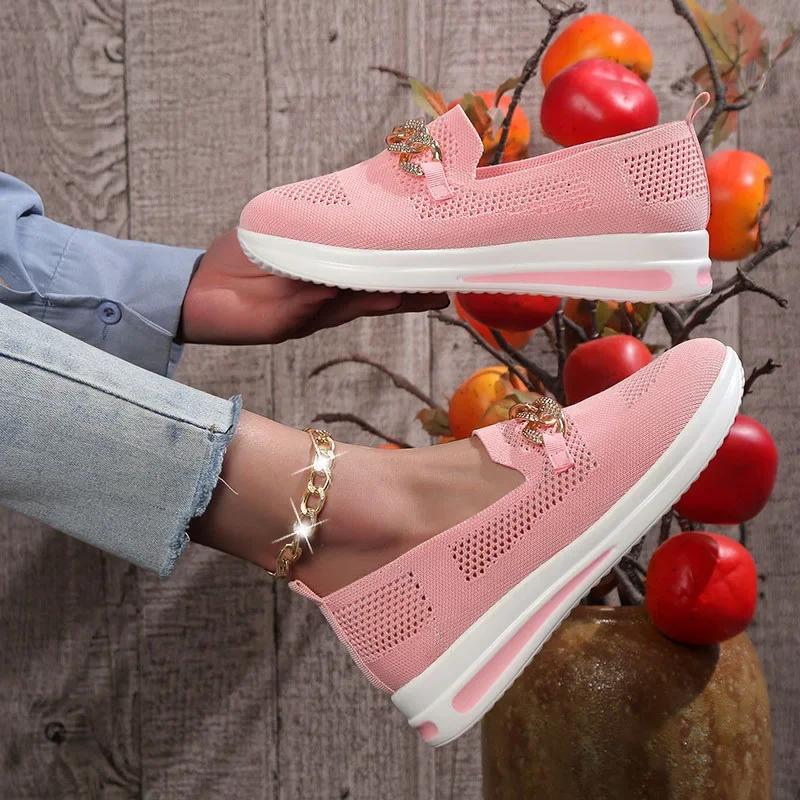 Fashion Spring and Autumn paragraph Breathable Knit for Women PlusLight weight Soft Sole Flats Shoes Woman  Anti-Slip Casual Shoes