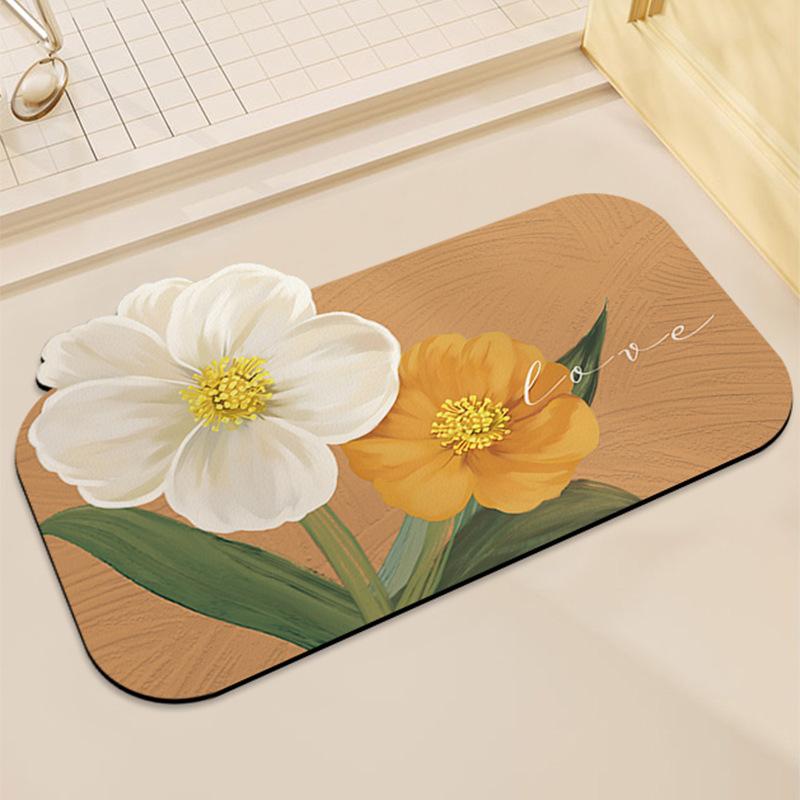 Kamelie Badezimmer Diatomeenerde Bodenmatte Wasseraufnahme und Rutschfestigkeit Weiches Kissen Frische Blume Badezimmertür Haushalt Toilette Eingang