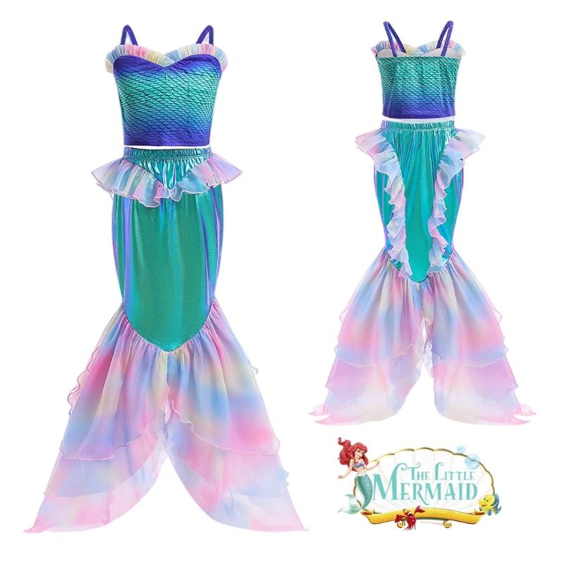 Girls Mermaid Cosplay Swimwear Set With Lace Splice And Halter Neck Skirt