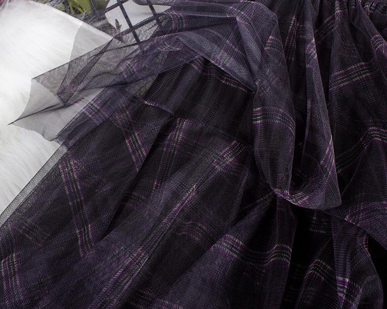 Color-Block Plaid Multi-Layer Mesh Skirt - Women's High-Waisted Midi Skirt for Autumn/Winter