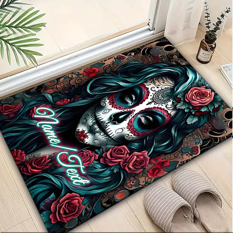 1PC Custom Name Day Dead Art Theme Floor Mat Ideal for Living Room, Game Rooms, Office, Bedroom,Floor Mat Playful Design