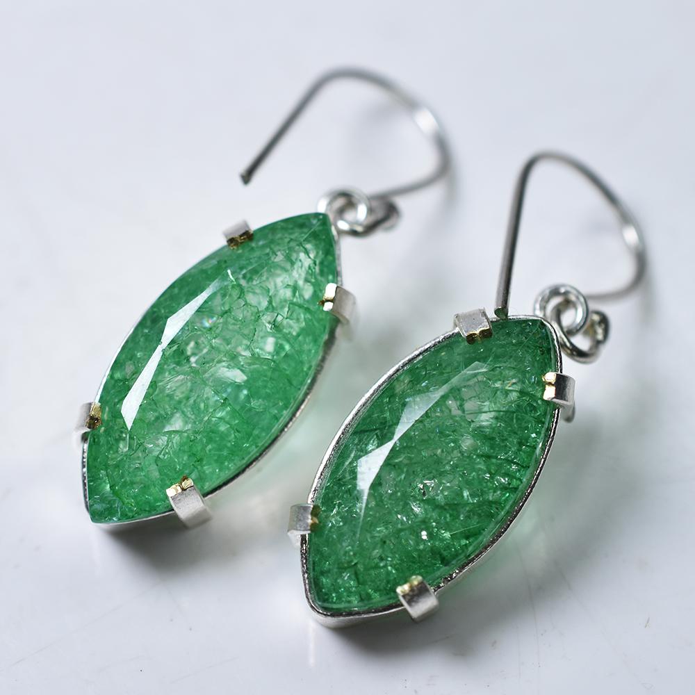 925 Sterling Silver CERTIFIED 64 Ct Natural Marquise Cut Green Emerald Earring AI-144-NS