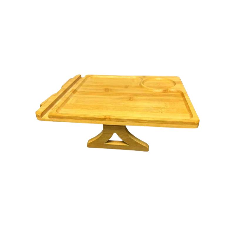 Bamboo Lazy Sofa Armrest Tray: Portable Foldable Tray with Phone and Cup Holders.