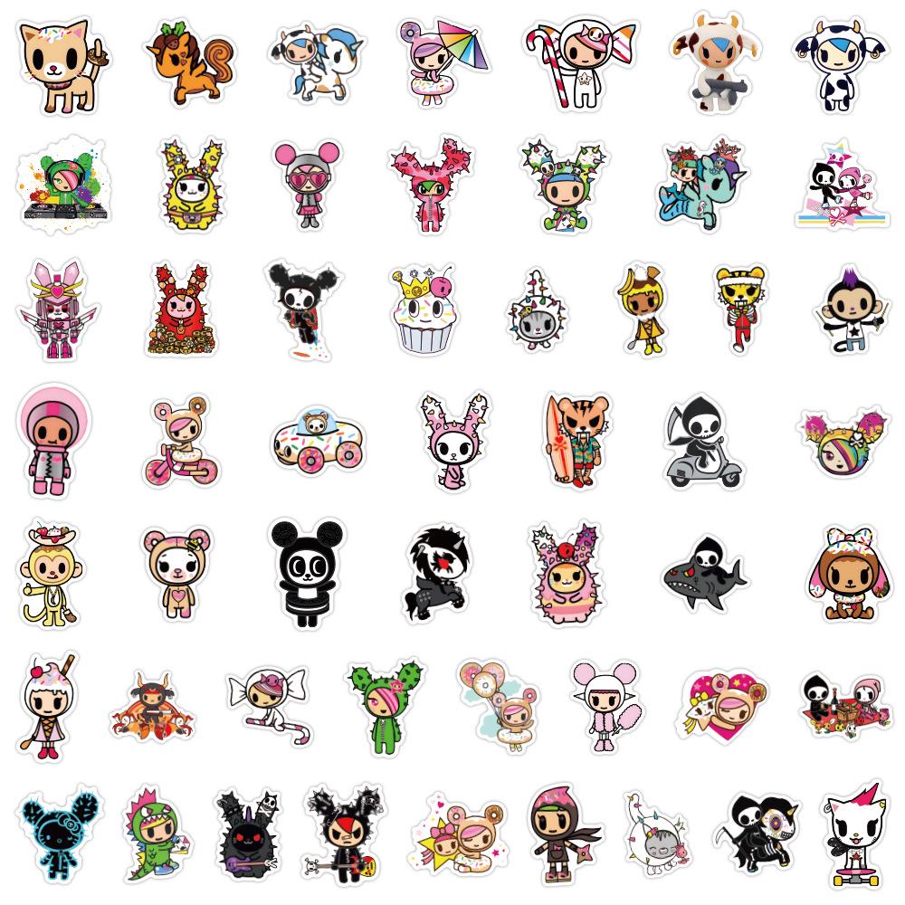 50 Листов Стикер-Наклеек Tokidoki с Мультяшными Персонажами - Водонепроницаемые Наклейки для Дневников, Канцелярских Принадлежностей, Бутылок для Воды и Компьютеров