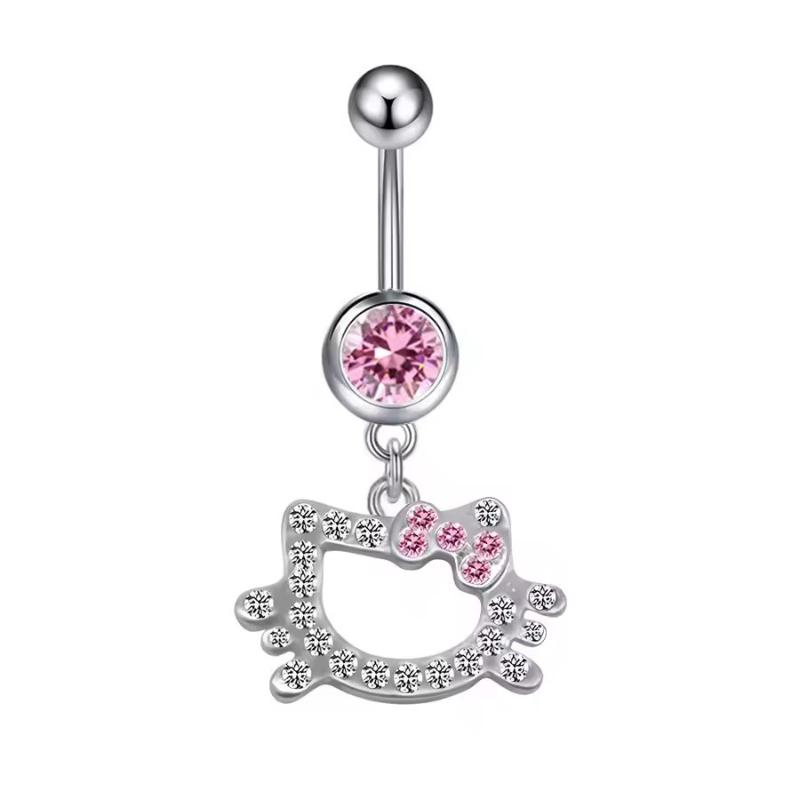 Cartoon Cute Hello Kitty Shiny Zircon Belly Button Ring For Women Sexy Body Jewelry Navel Piercing Beach Party Accessories Gift