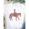 Horse Pattern Printed Women's Pure Cotton Short Sleeved Round Neck White T-Shirts Women’s