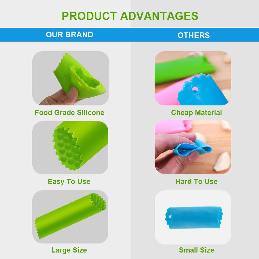 Silicone Garlic Peeler Roller Tube with Creative Bump Texture for Hands-Free Odorless Skin Removal Food Grade Flexible Garlic Remover Tool In Green