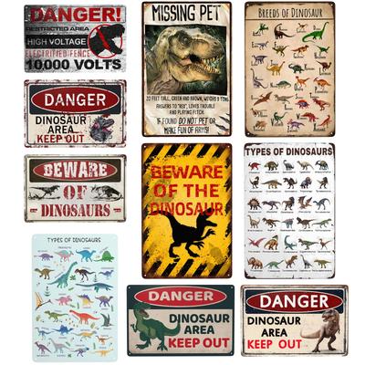 1 Stück, Dinosaurier-Schild „Danger Dinosaur Area Keep Out“, Vintage-Metallschild, Schlafzimmerdekoration für Jungen, Kinderzimmer, Dekoration, 20,3 x 30,5 cm