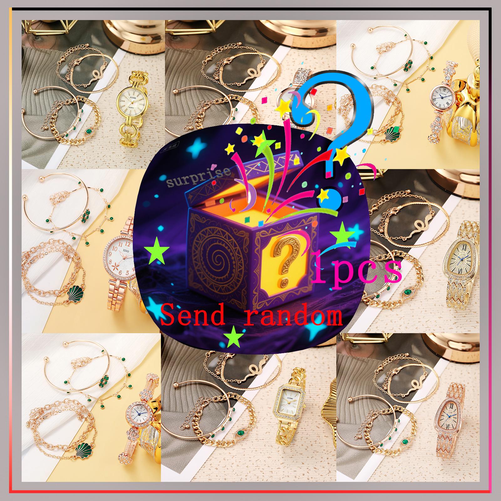 

Сюрприз бокс новые женские часы с полными бриллиантами модные высококлассные кварцевые часы набор украшений случайный стиль разноцветный