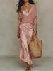 Women's Chic Satin Maxi Dress 2 Pieces Sets Sexy Straps Sleeveless Long Sleeve Top Evening Dresses Elegant New Party Street Gown