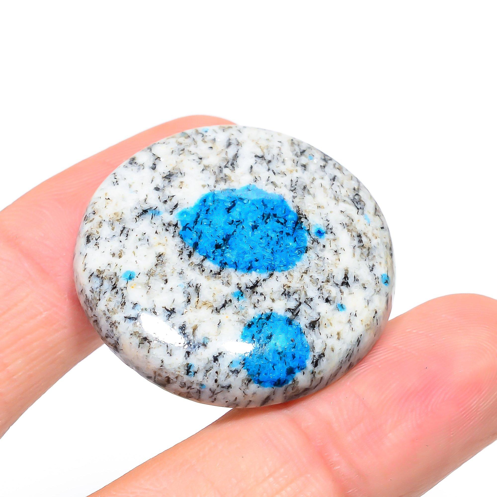 

Natural K2 Azurite 3.4x3.4cm Cabochon Fine Loose Gemstone 71.6Cts. D0Y50 белый
