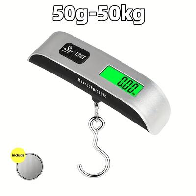 Compact 110lb/50kg Digital Luggage Scale with Backlit Display, Handheld Electronic Scale, Displays Room Temperature, Batteries Included.