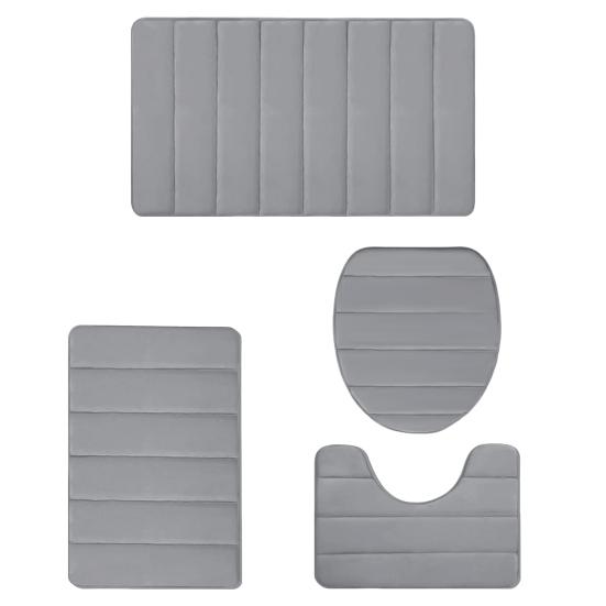 4Pcs/Set Sponge Bathroom Mat Water-Absorbent Bath Rug Non-Slip Machine Washable Floor Mat for Tub Shower Toilet