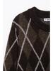 Women's European & American Style Retro Long Sleeve Diamond Pattern Knitted Sweater
