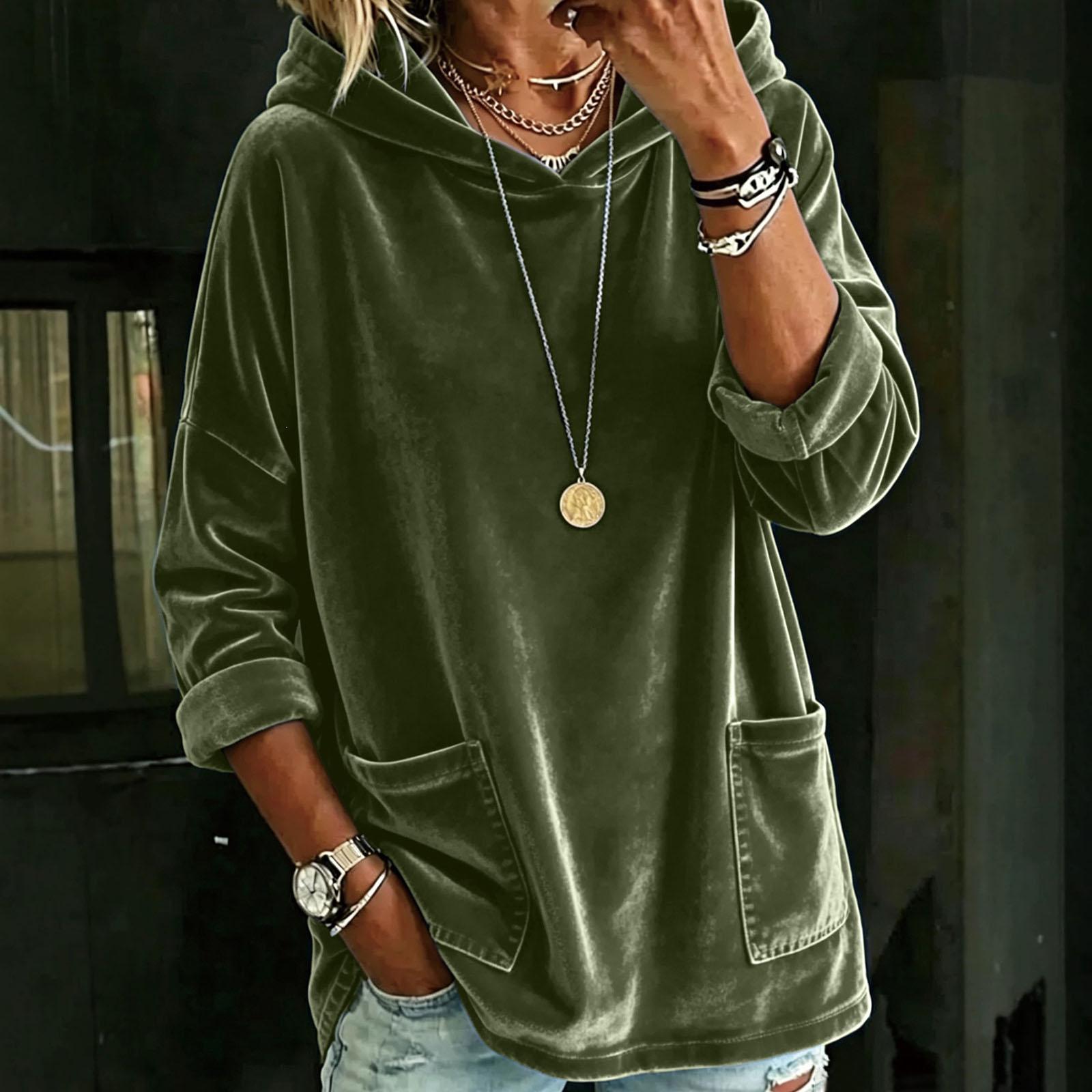 Women s Casual Loose Fit Hoodie Color Long Sleeve Pullover L