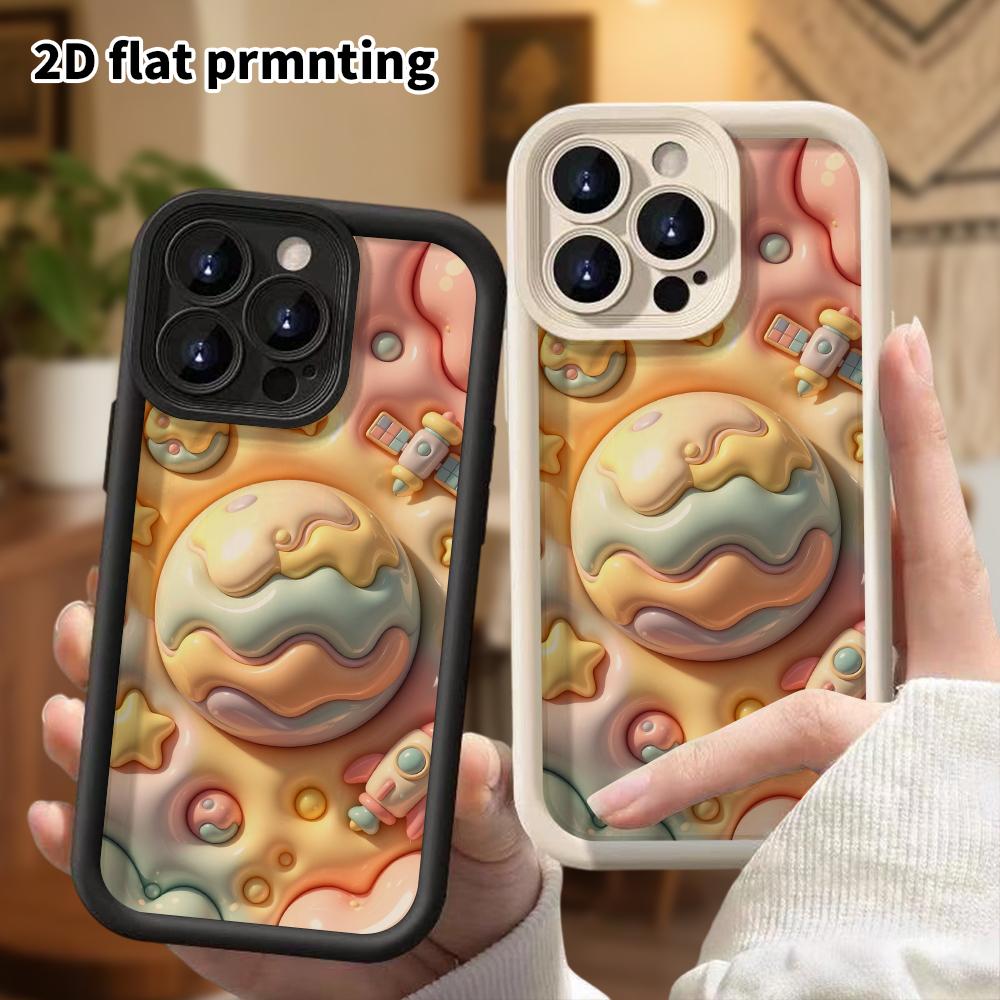 Phone case: 2D flat design suitable for iPhone 18 17 16 15 14 13 Pro protective case, planets and space, perfect Christmas and Halloween holiday gift