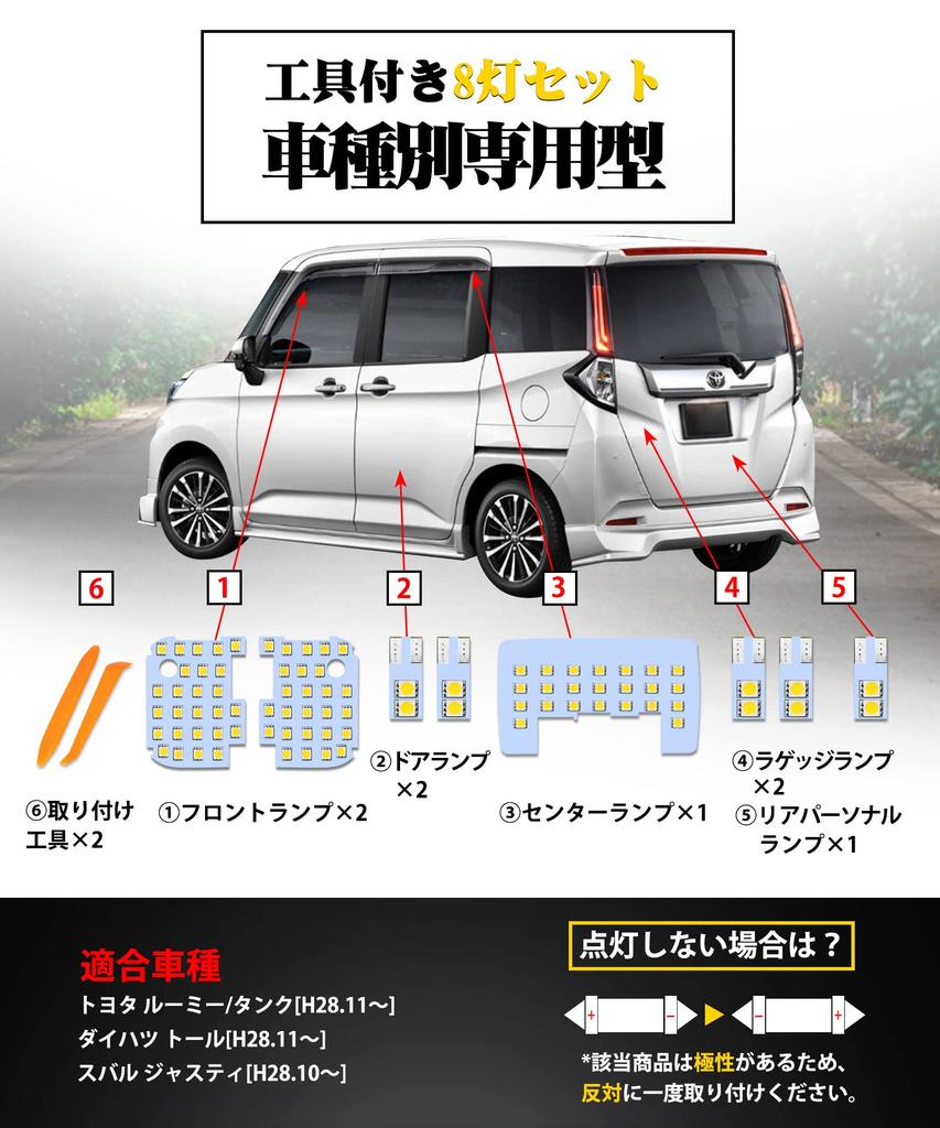 Roomy LED Room Lamp for Toyota Roomy Daihatsu and Subaru 4500K color interior for Easy vehicle inspection set November 2016 and Tank, Thor, Justy.