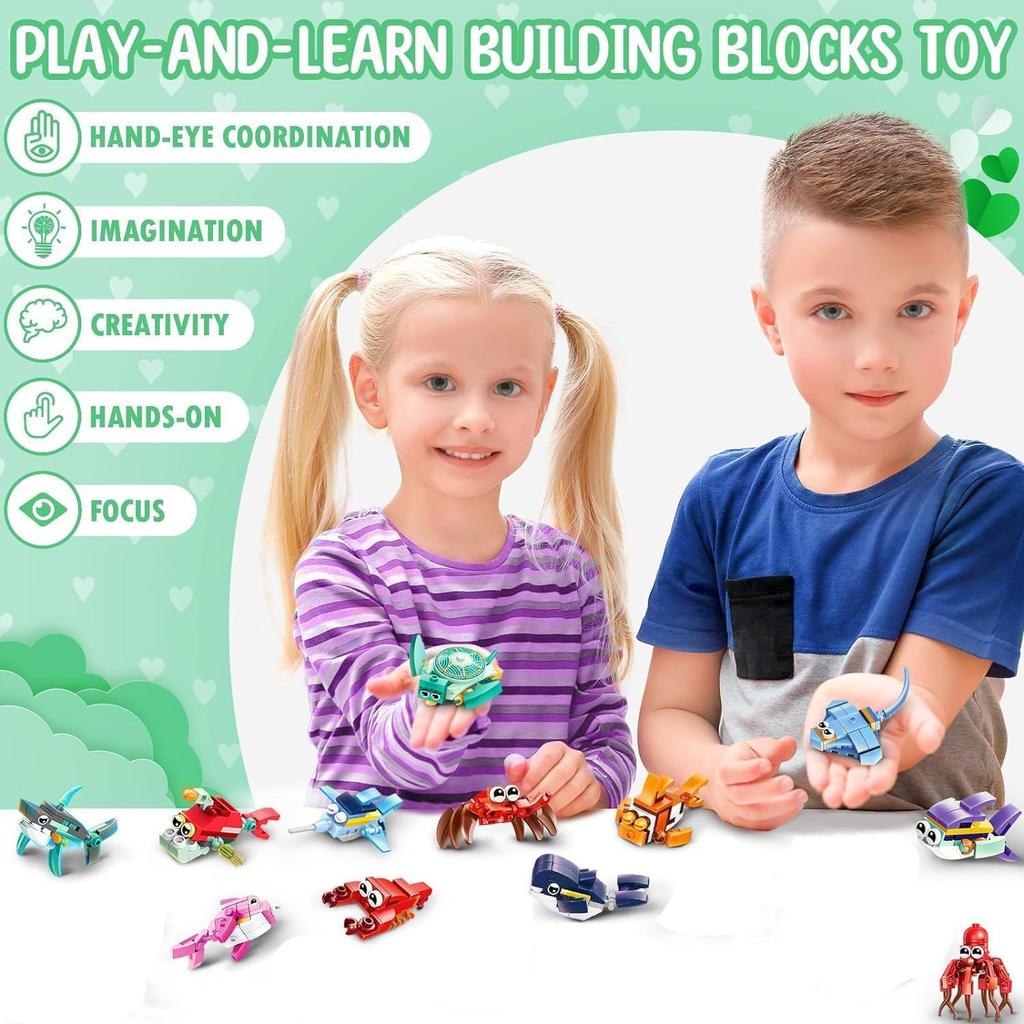 12 In 1 Pre Filled Marine Organism Building Block Set-12 Pcs Mini Building Blocks Toys, STEM Building Blocks Toys