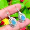 Natural Aqua Chalcedony Gemstone 925 Sterling Silver Gift Earring 1.65" N6S54