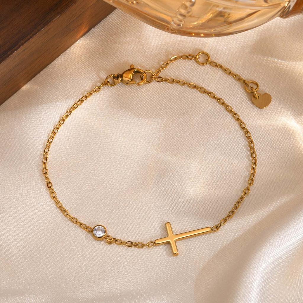 Chic Geometric Zircon Bracelet for Women Stainless Steel Cross Zircon Bracelets Gold Plated Fashion Charm Jewelry Christmas Gift