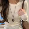 Leather Rope Geometric Pendant Necklace Adjustable Length Sweater Chain  Women