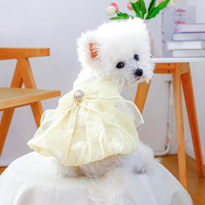 Ropa para Perros Mascotas Falda Floral Amarilla con Diamantes