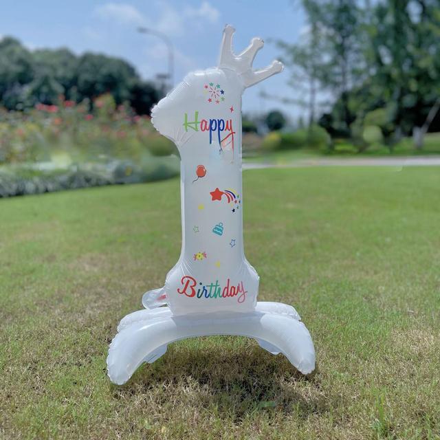 32 Inch Standing White Number Balloons Birthday Decoration Balloons Kids Birthday First Party Girl Banquet Shower Baby Decor 