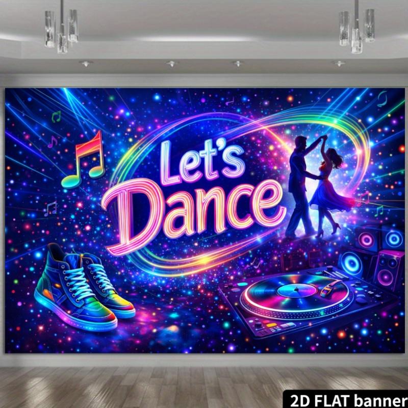 2D flat music party exclusive backdrop giant disco ball neon Let s Dance letters 47.2x31.5inch/120*80cm