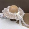 Women's Wide Brim Straw Hat with Lace Bow - Summer Beach Vacation Sun Protection