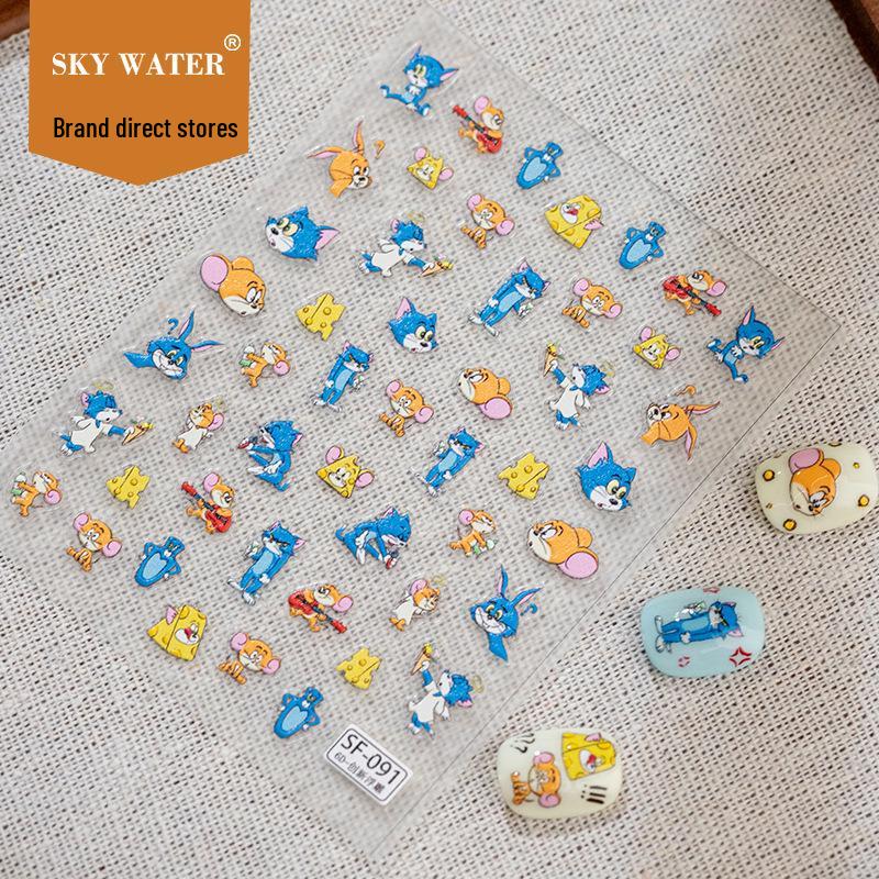 Cartoon Cat & Mouse Embossed Nail, Notebook & Phone Stickers - Tom & Jerry DIY Decoration Sky Cat and Mouse
